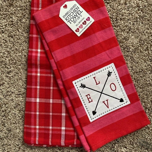 Other - LOVE + Striped Pink & Red Hand Towel Set of 2 NWT 18”x 28” NWT